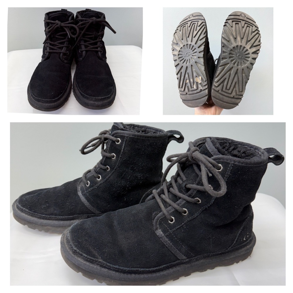 UGG Neumel Womens 9 Black Suede Lace Up Sheepskin Lined Boots 1120728
